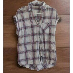 Maurices White Pink Plaid Shirt  Button Up front Sleeveless Women's
